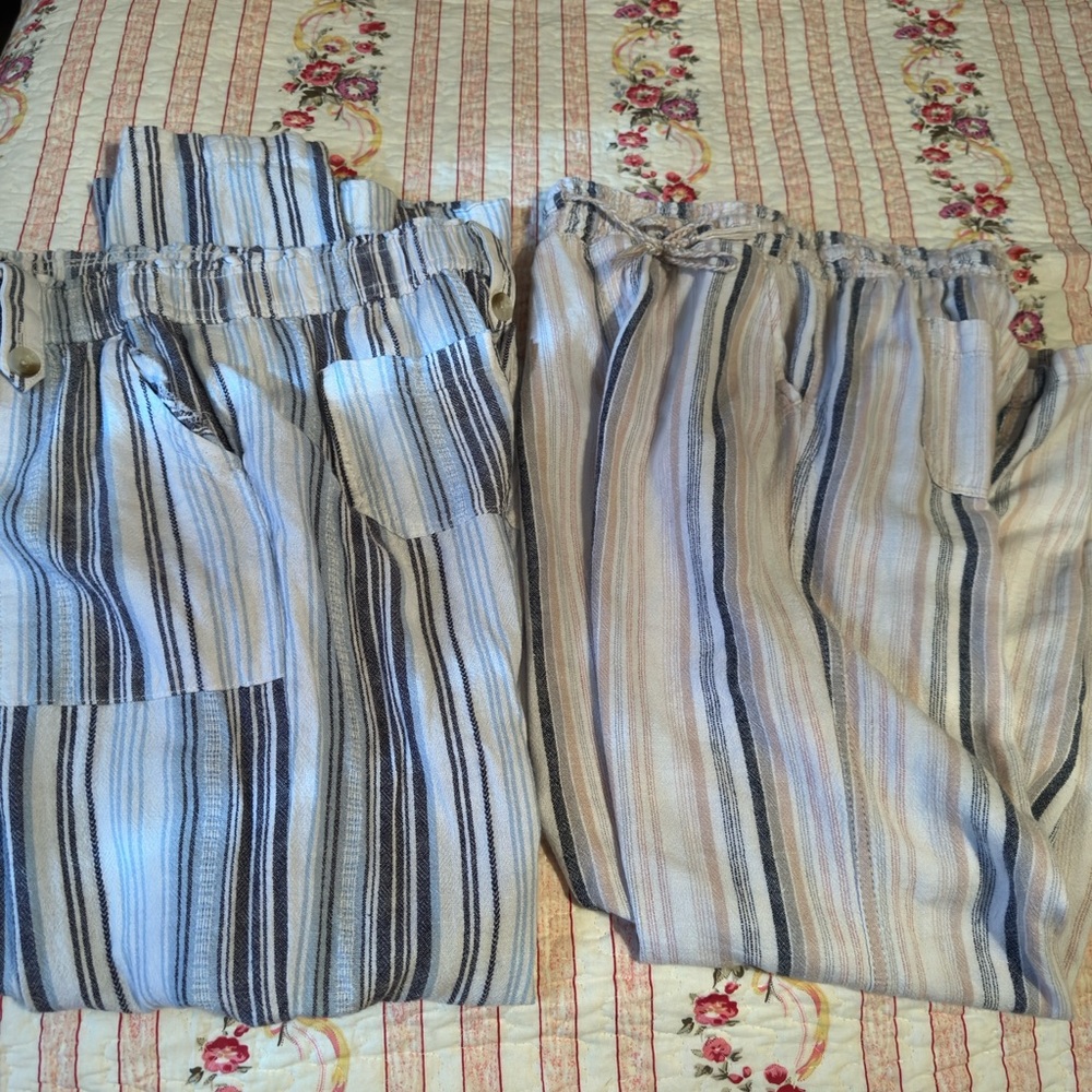 SO Textured Striped Pants. Linen